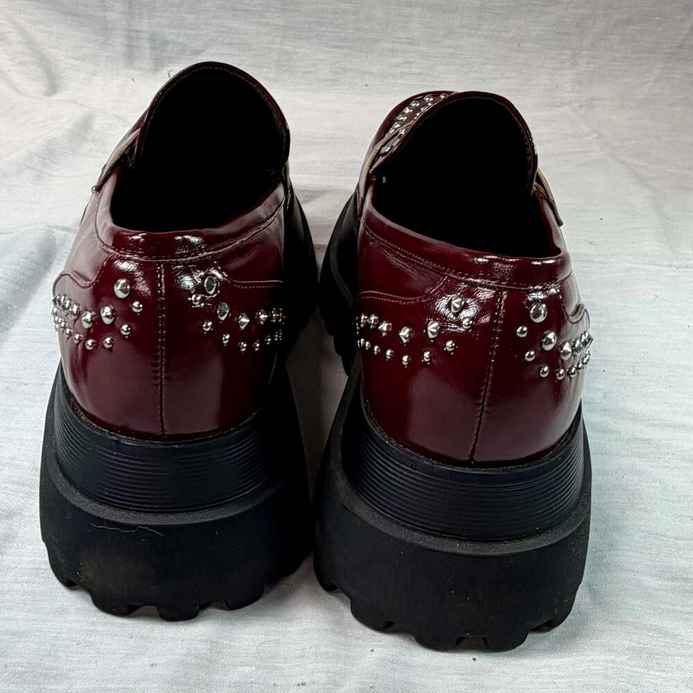 Feetquake Burgundy Studded Chunky Platform Loafers - Picture 4 of 8